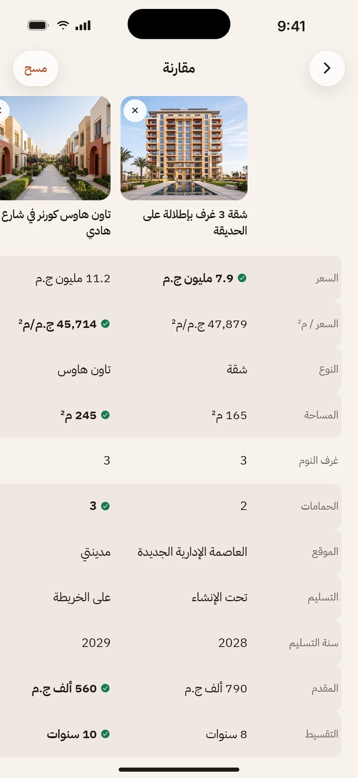 مقارنة العقارات جنب بعض في ساكنلي