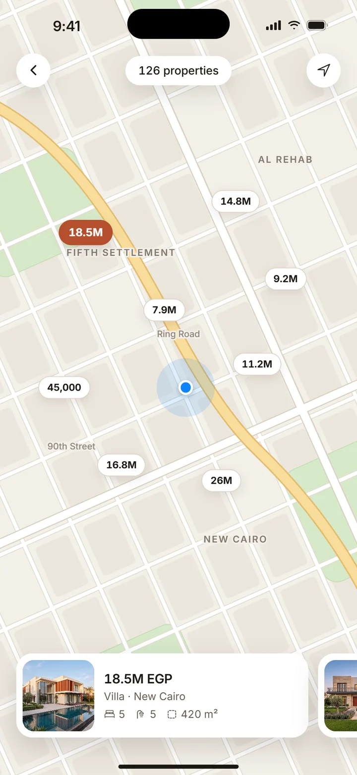 Sakenly map view with property price markers