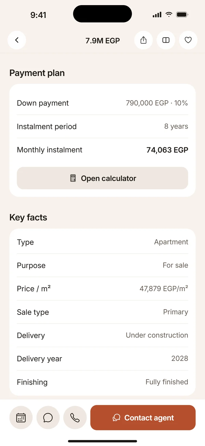 Payment terms and estimated instalments in the app